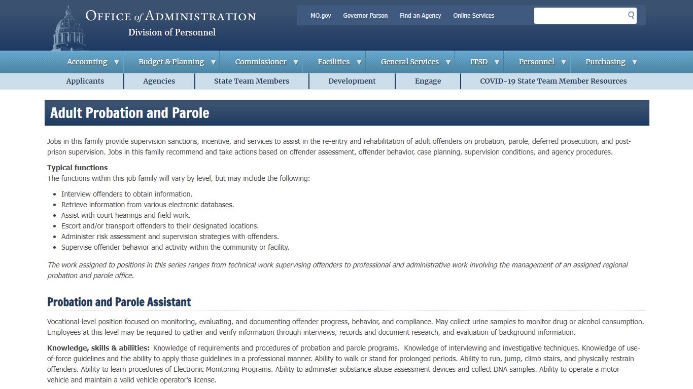 Adult Probation and Parole | Missouri Office of Administration